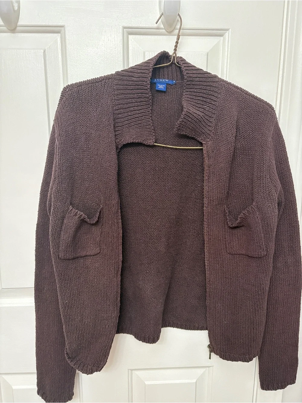 Vintage J. Crew Brown Zip-Up Knit Jacket with Front Pockets